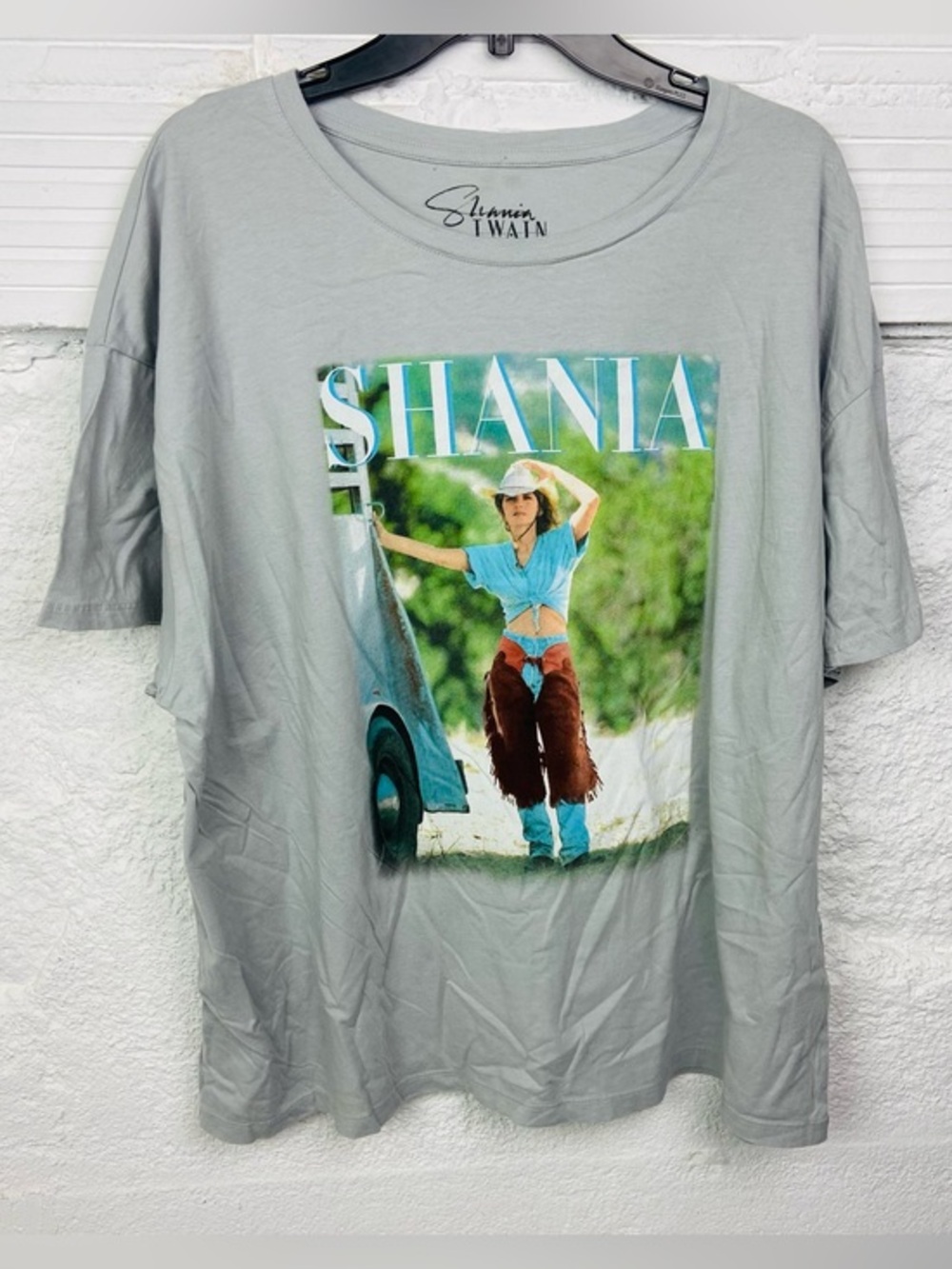 NWOT Shania Twain western cowgirl cotton Short Sleeve Tee in Light Gray - XXL